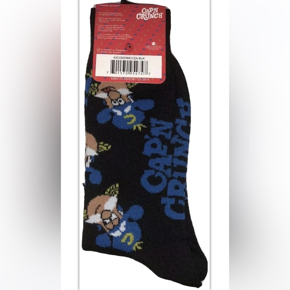 Cap’n Crunch Crew Socks 1 Pair Men's 6-12 Black Blue w Logo Cereal Berries NEW - Picture 3 of 9